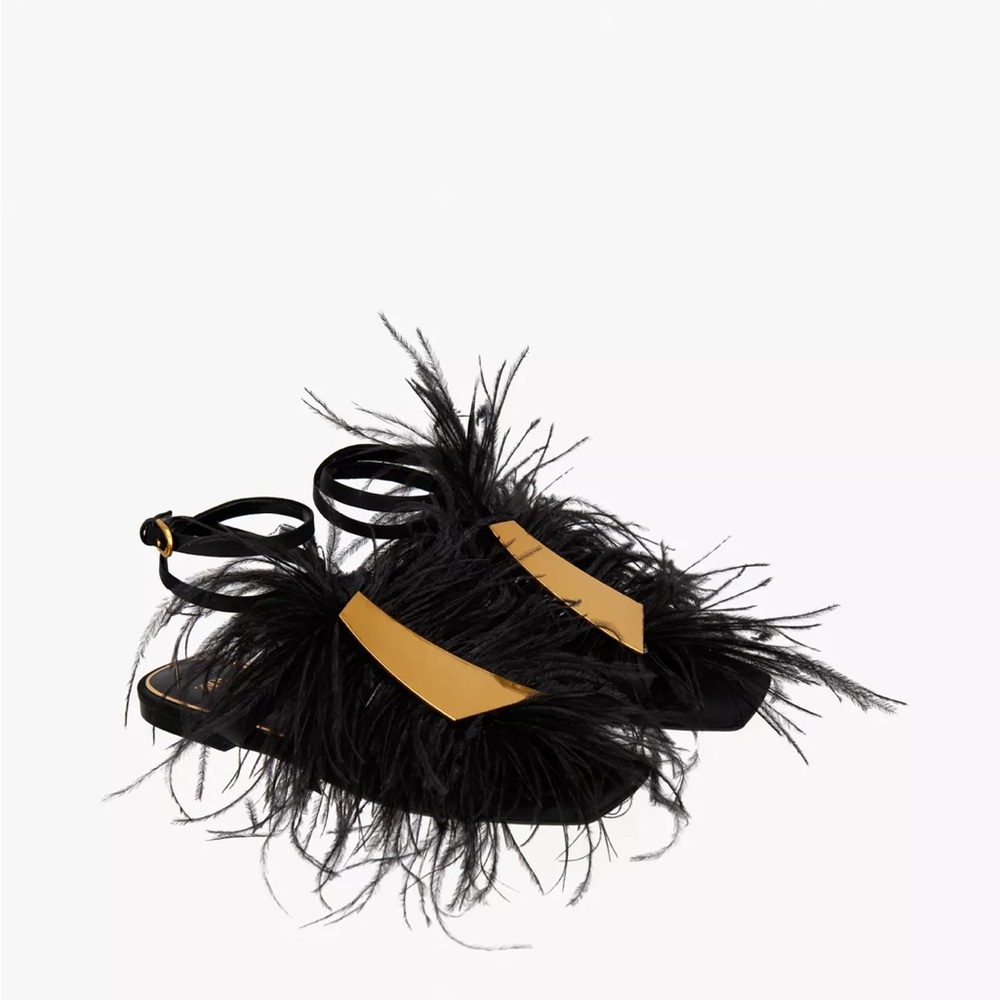 Zara Feathered Flat Sandals